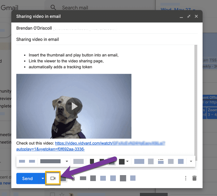 Share videos with contacts in an email message